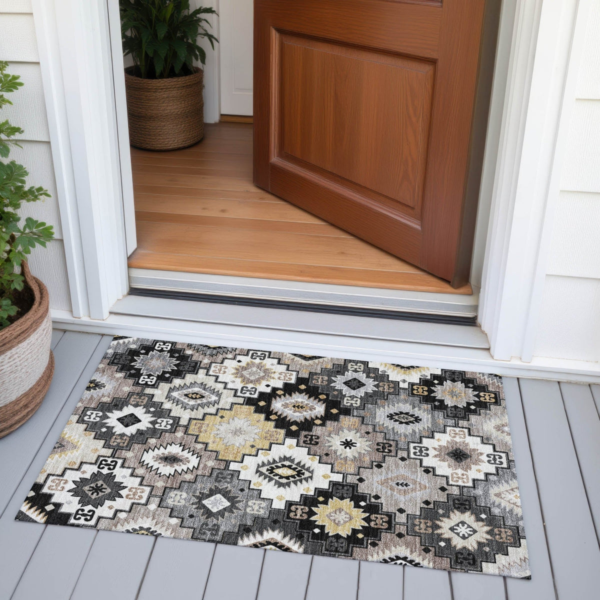 Addison Chantille ACN2123 Ethnic Machine Made Transitional Black Rug