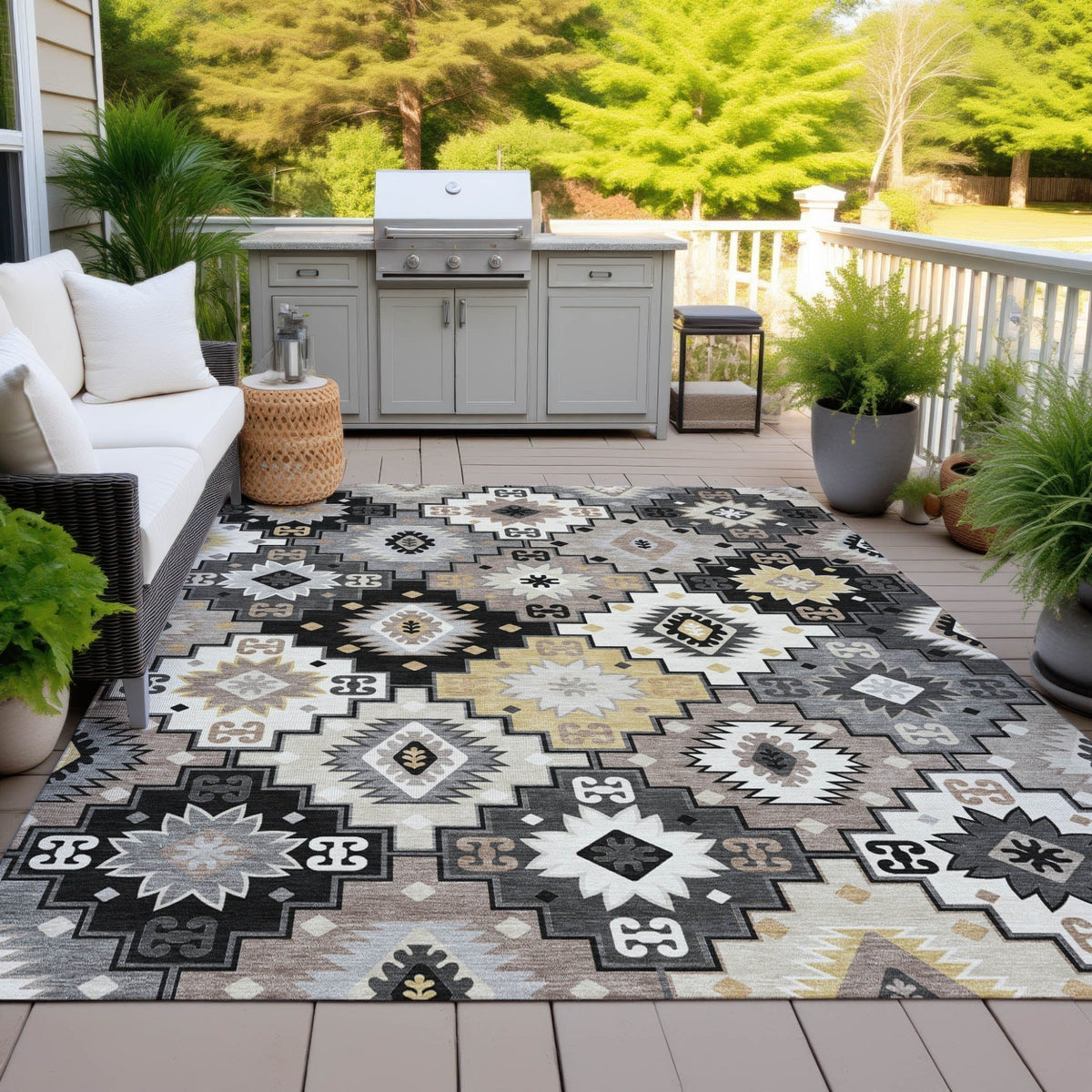 Addison Chantille ACN2123 Ethnic Machine Made Transitional Black Rug