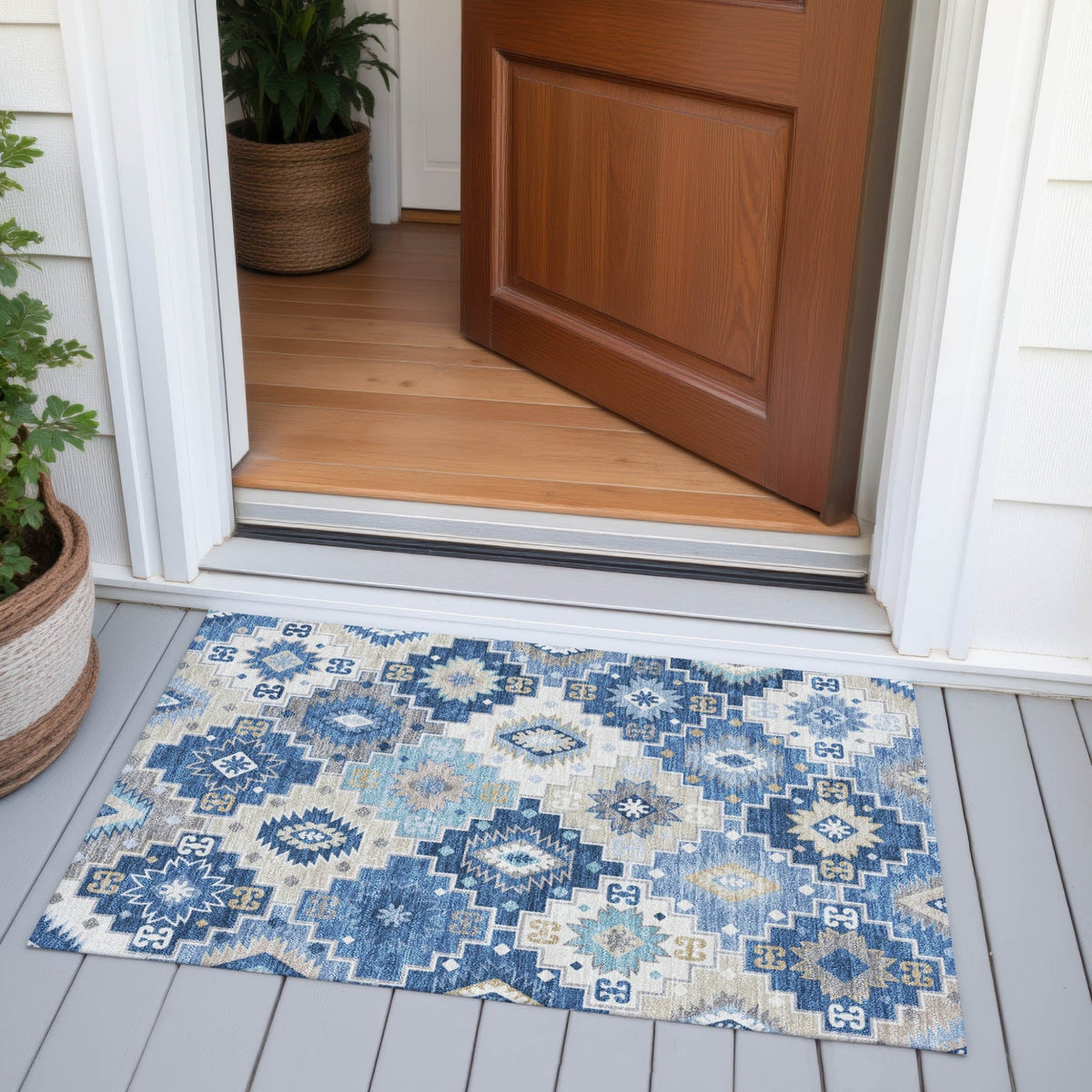 Addison Chantille ACN2123 Ethnic Machine Made Transitional Blue Rug