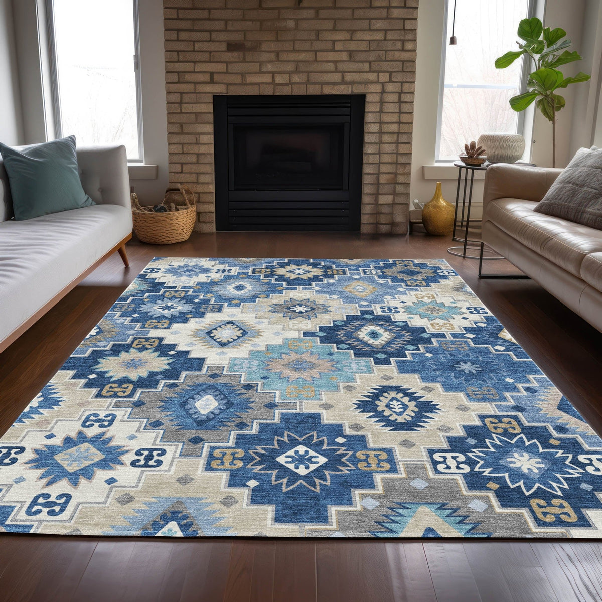 Addison Chantille ACN2123 Ethnic Machine Made Transitional Blue Rug
