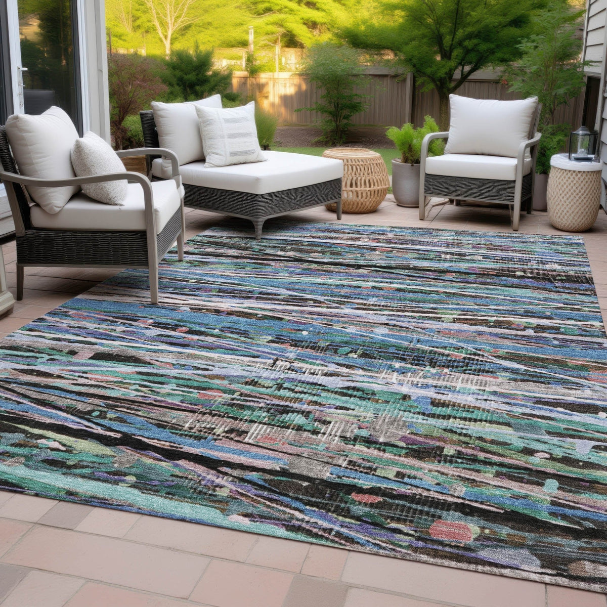 Addison Chantille ACN2125 Stripes Machine Made Transitional Blue Rug