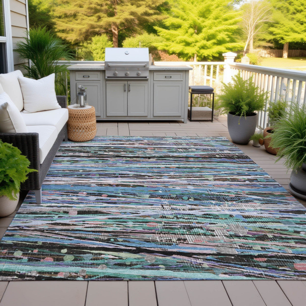 Addison Chantille ACN2125 Stripes Machine Made Transitional Blue Rug