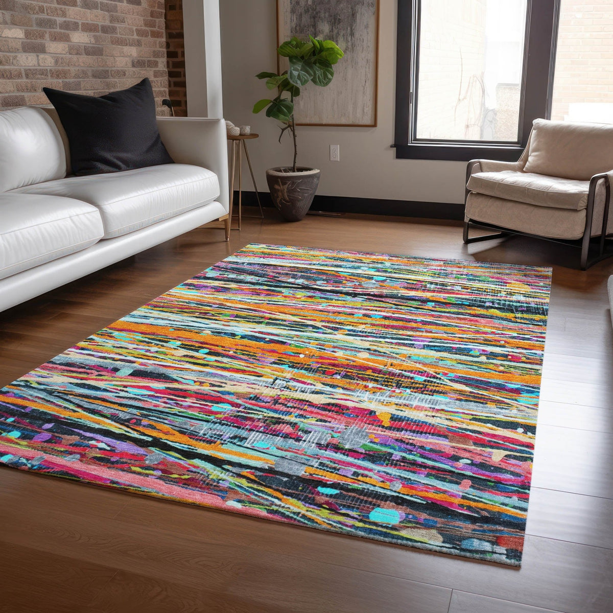 Addison Chantille ACN2125 Stripes Machine Made Transitional Orange Rug