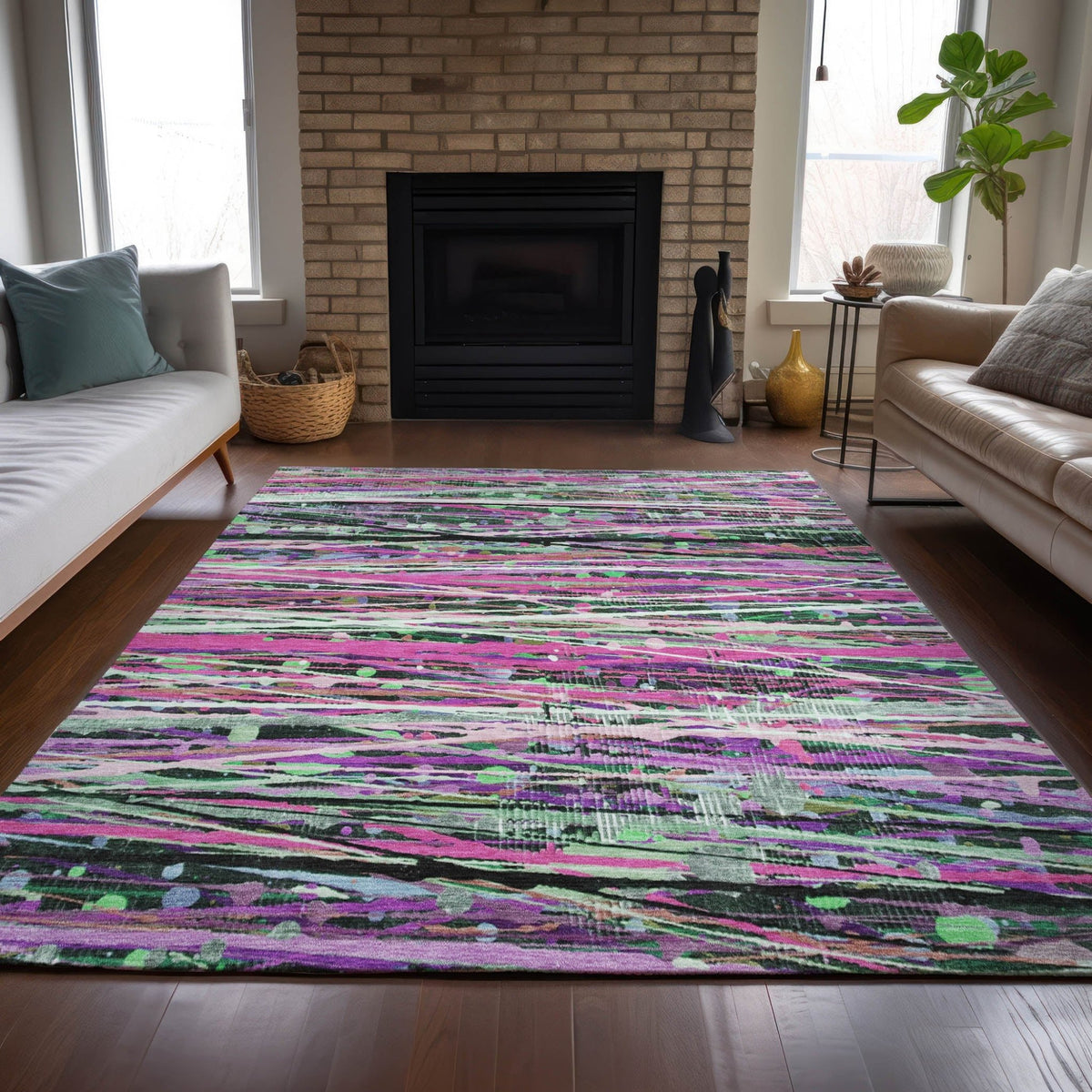 Addison Chantille ACN2125 Stripes Machine Made Transitional Pink Rug