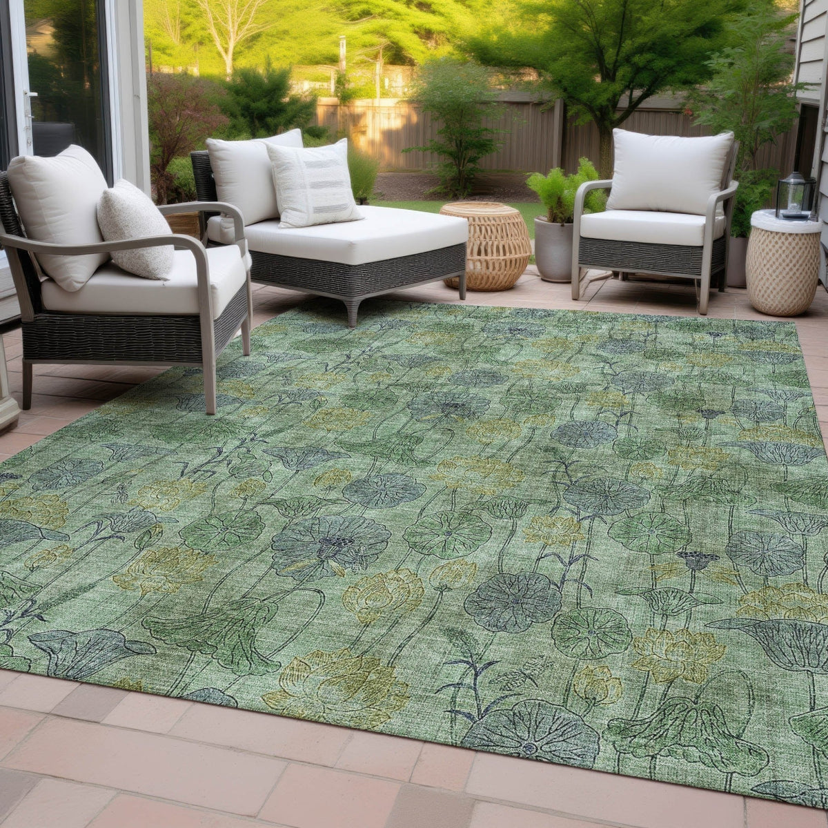 Addison Chantille ACN2128 Floral Machine Made Transitional Aloe Rug