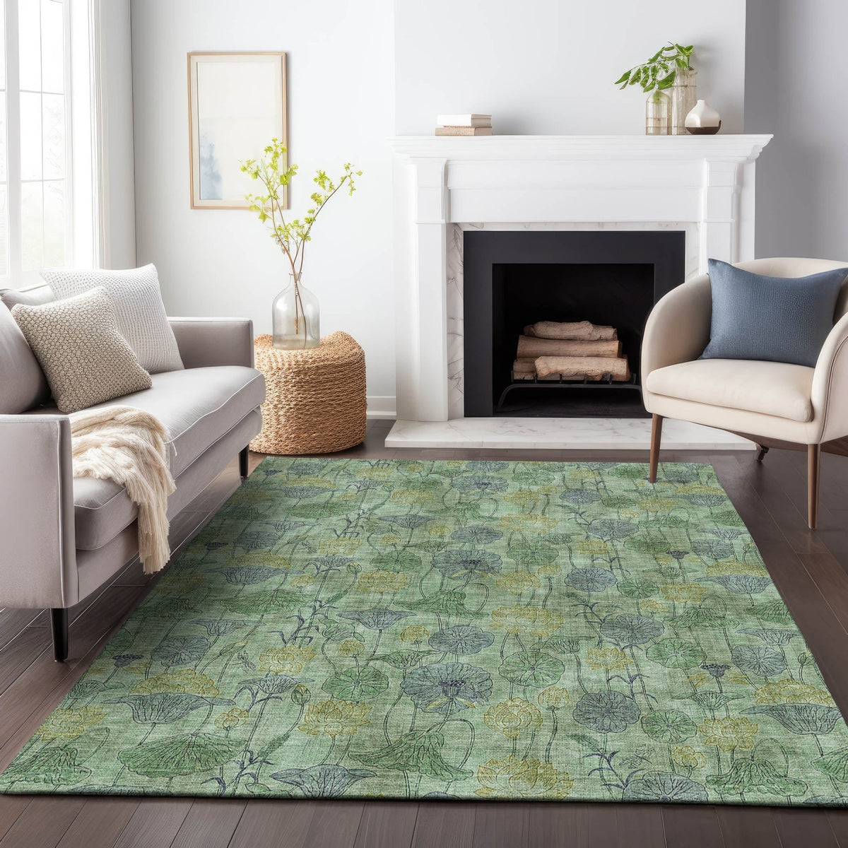 Addison Chantille ACN2128 Floral Machine Made Transitional Aloe Rug
