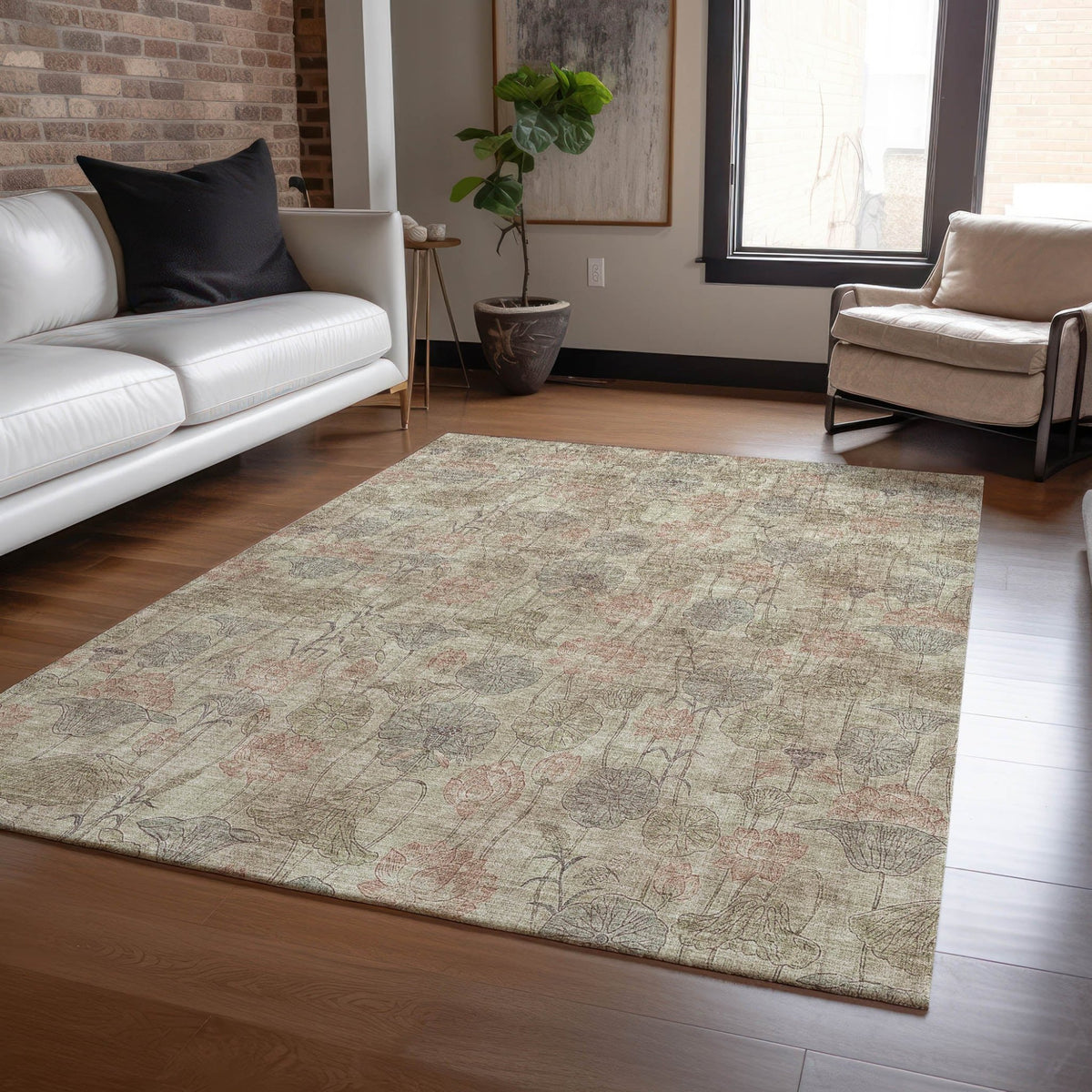 Addison Chantille ACN2128 Floral Machine Made Transitional Brown Rug