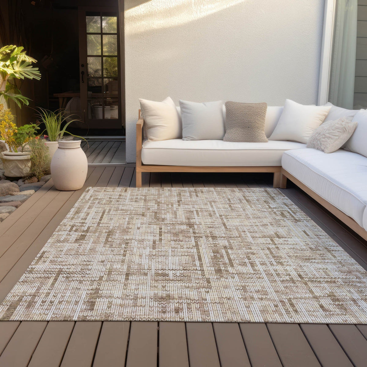 Addison Chantille ACN2130 Stripes Machine Made Transitional Brown Rug