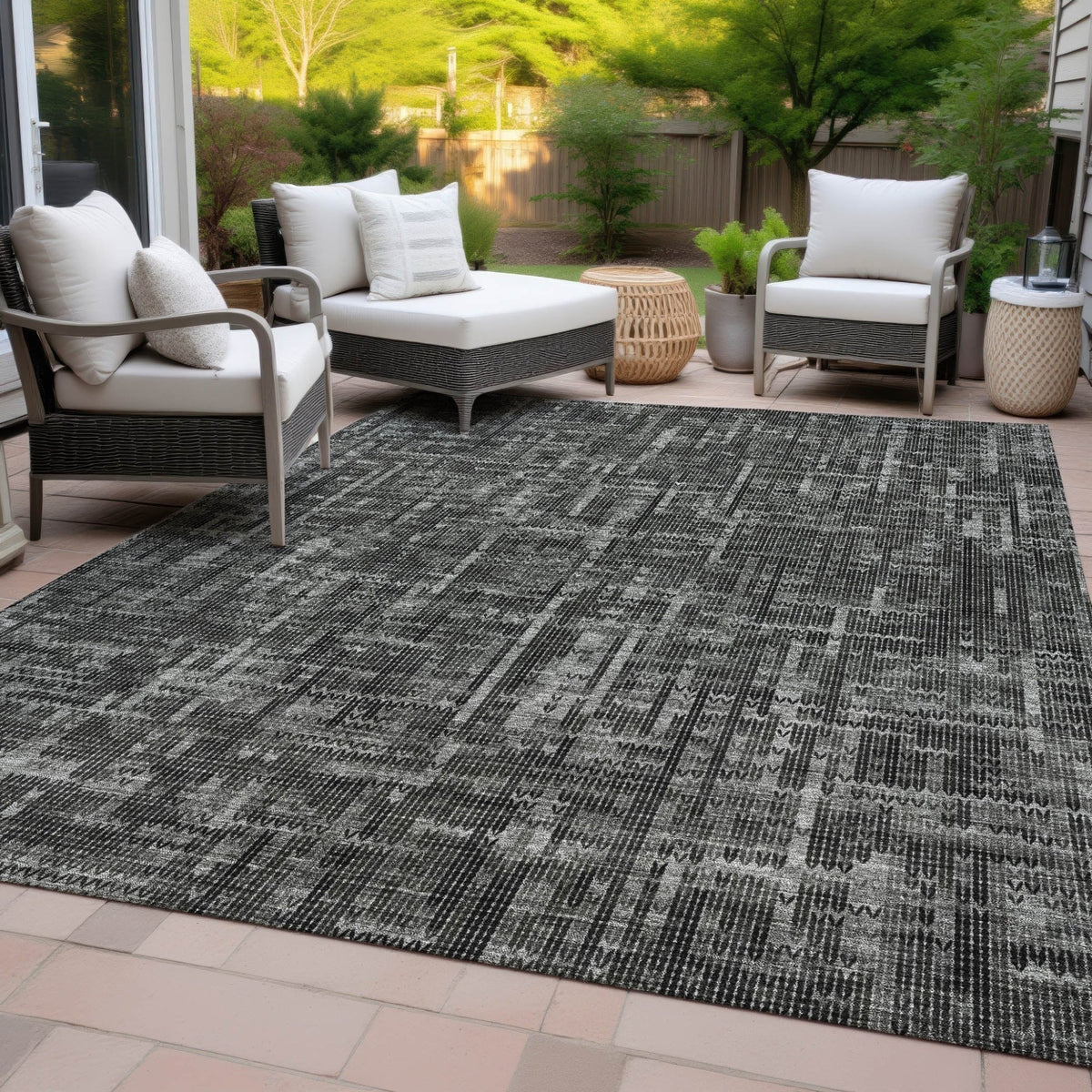 Addison Chantille ACN2130 Stripes Machine Made Transitional Charcoal Rug