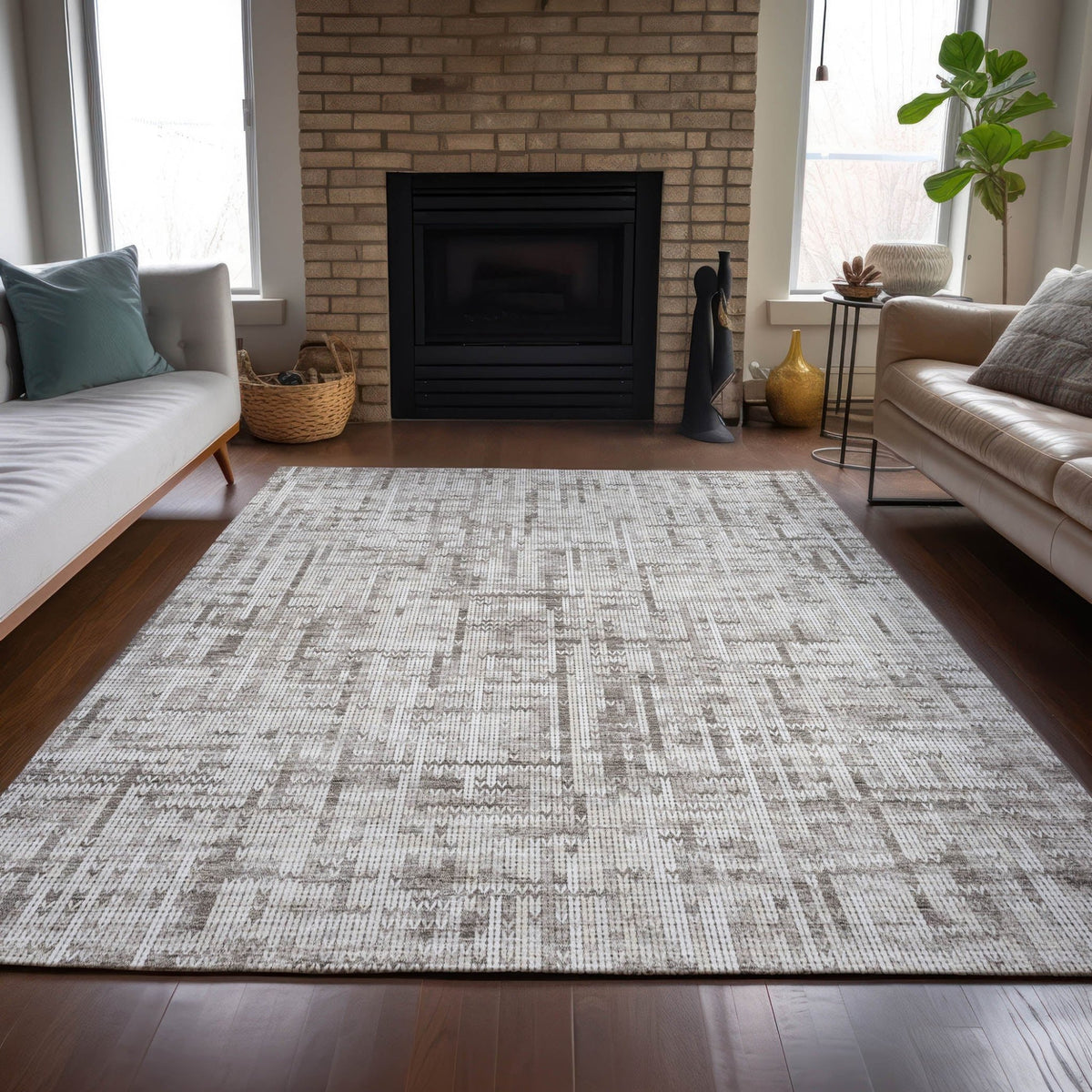 Addison Chantille ACN2130 Stripes Machine Made Transitional Taupe Rug