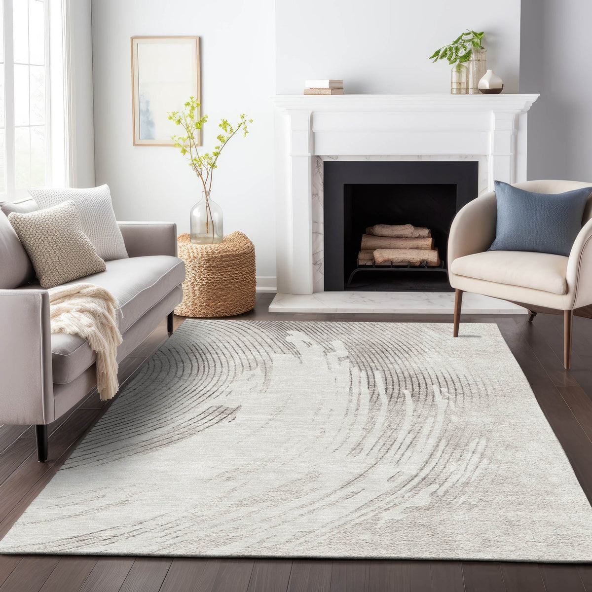 Addison Chantille ACN2133 Swirls Machine Made Transitional Ivory Rug