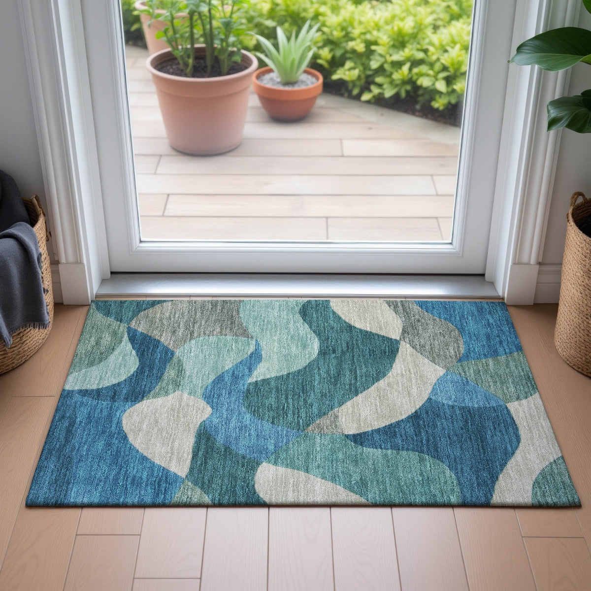 Addison Chantille ACN2141 Abstract Machine Made Transitional Teal Rug