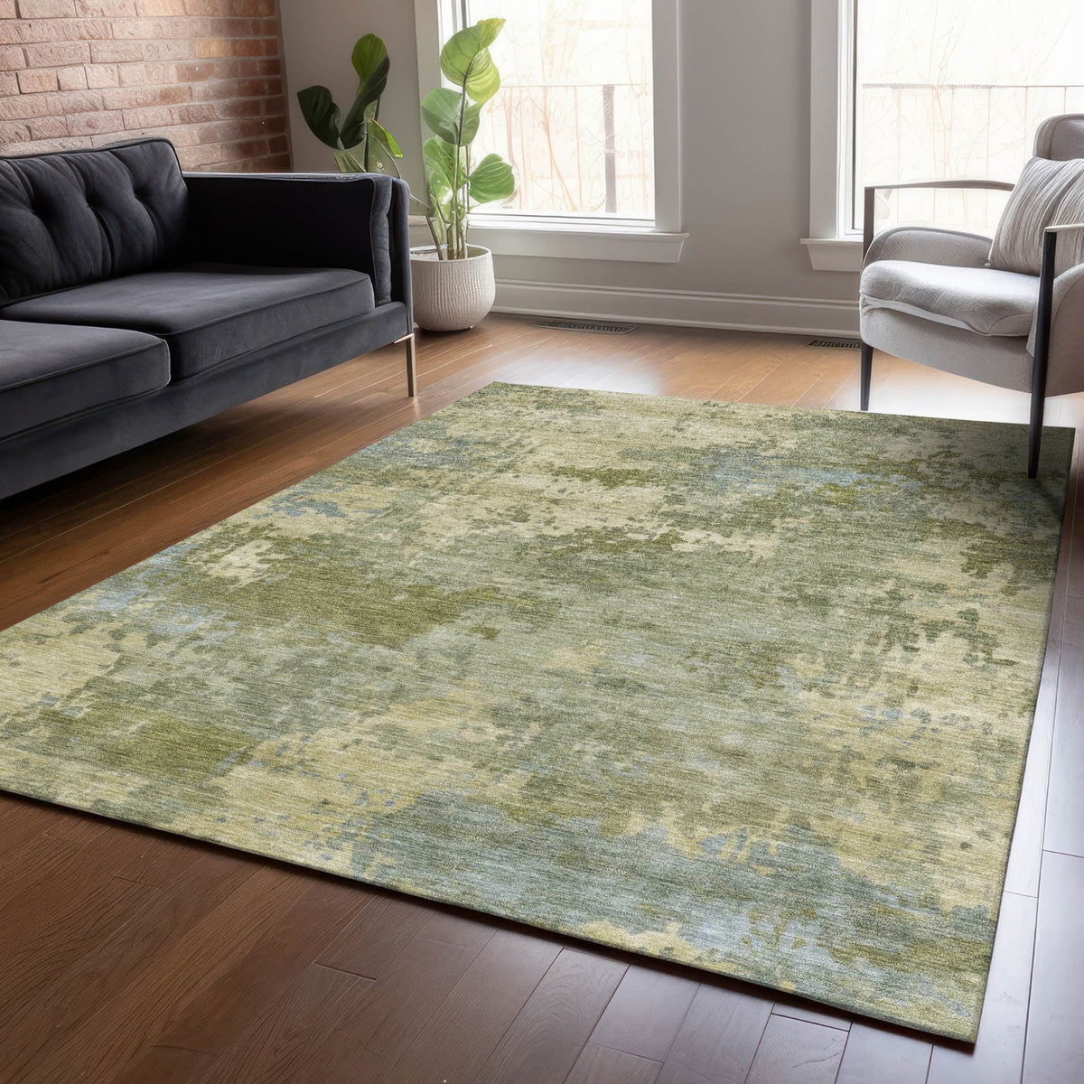 Addison Chantille ACN2143 Abstract Machine Made Transitional Green Rug