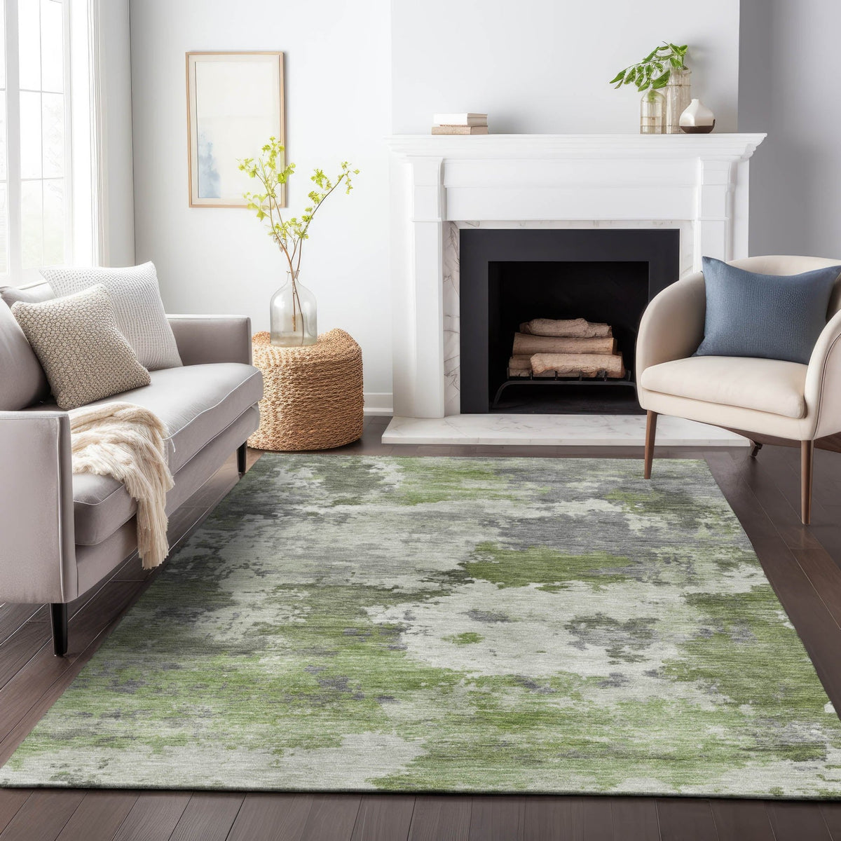 Addison Chantille ACN2144 Abstract Machine Made Transitional Olive Rug