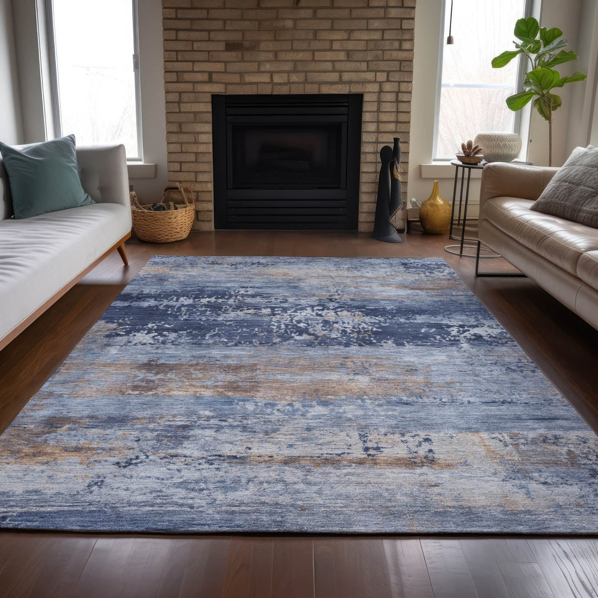 Addison Chantille ACN2146 Abstract Machine Made Transitional Blue Rug