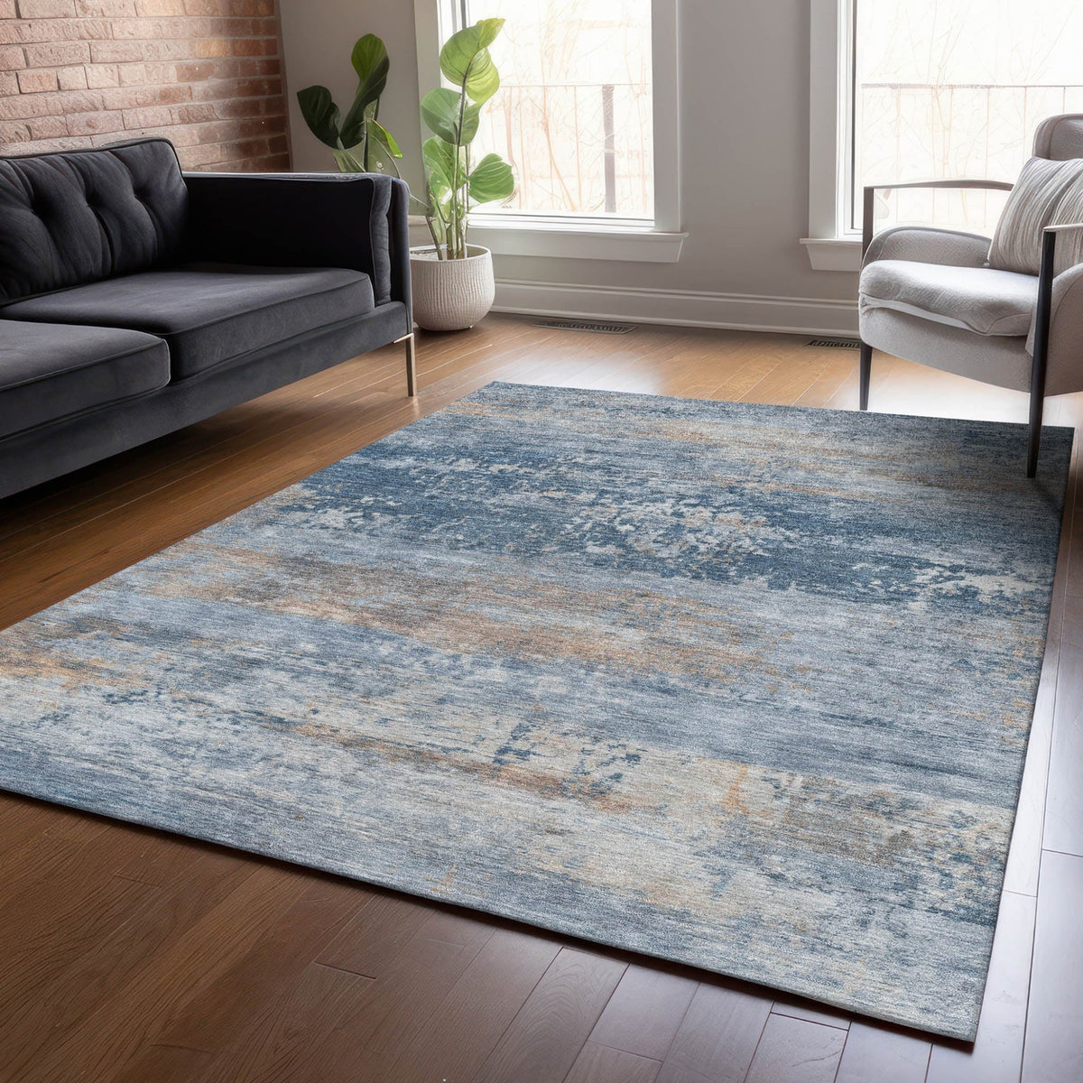 Addison Chantille ACN2146 Abstract Machine Made Transitional Denim Rug