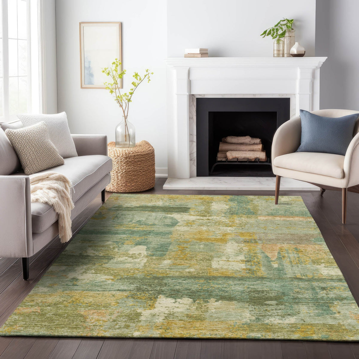 Addison Chantille ACN2147 Abstract Machine Made Transitional Green Rug