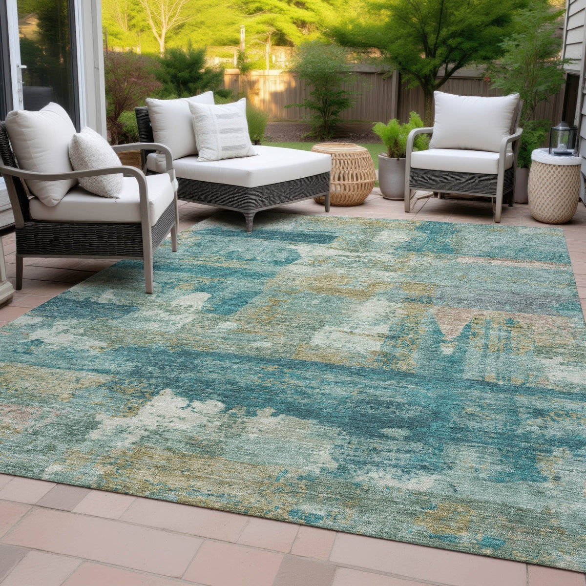 Addison Chantille ACN2147 Abstract Machine Made Transitional Teal Rug