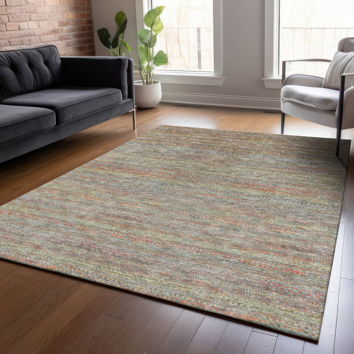Addison Chantille ACN2148 Stripes Machine Made Transitional Sage Rug