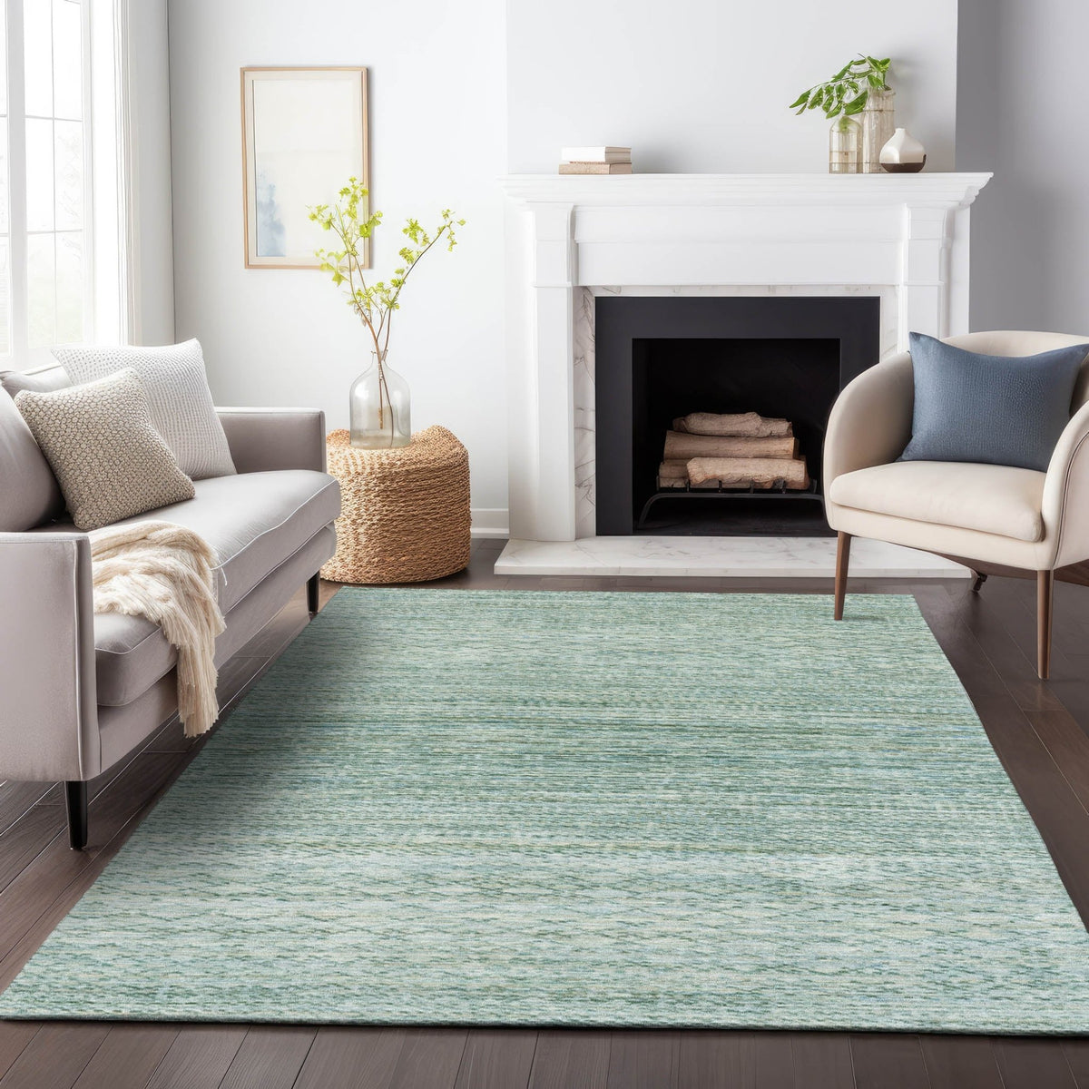 Addison Chantille ACN2150 Stripes Machine Made Transitional Aqua Rug