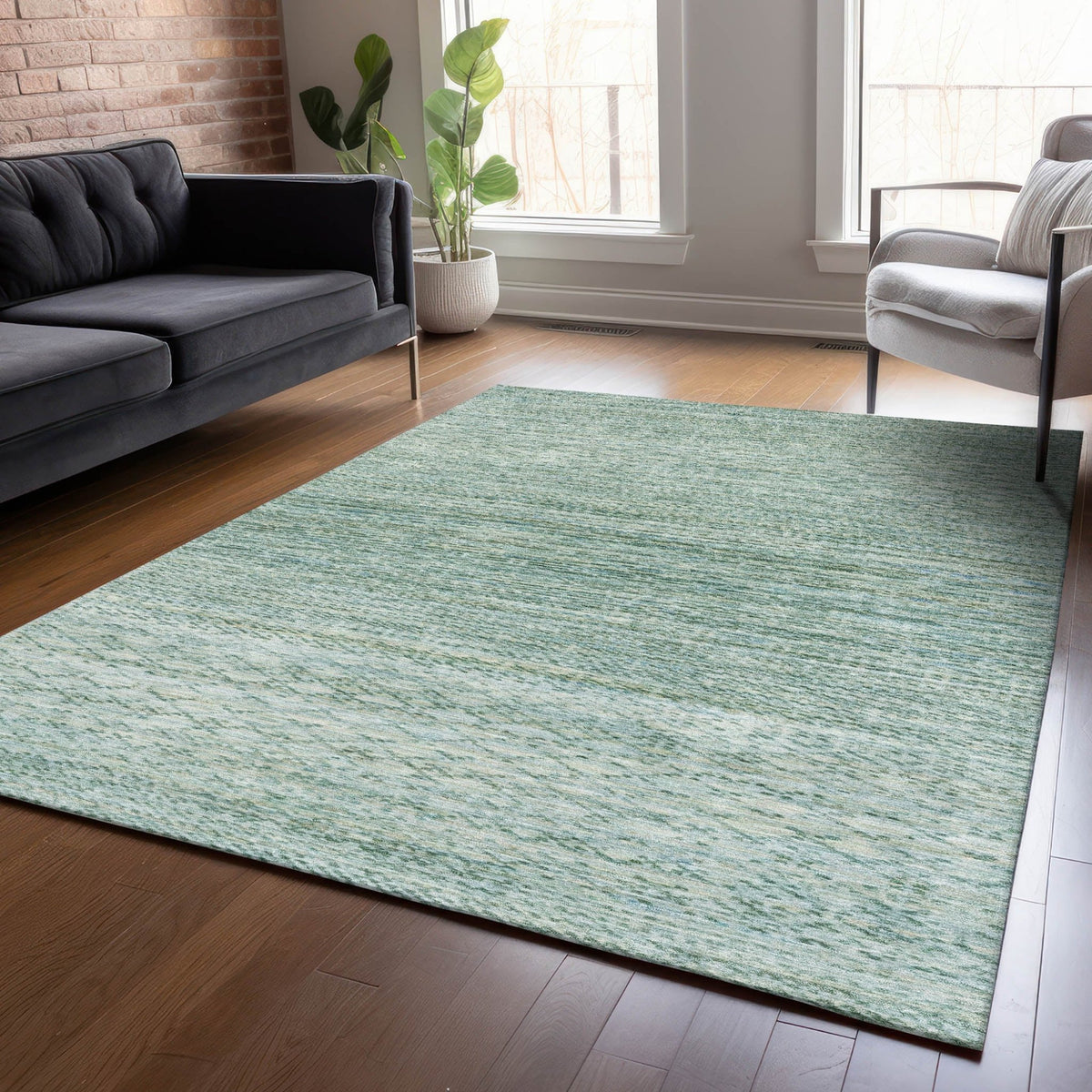 Addison Chantille ACN2150 Stripes Machine Made Transitional Aqua Rug