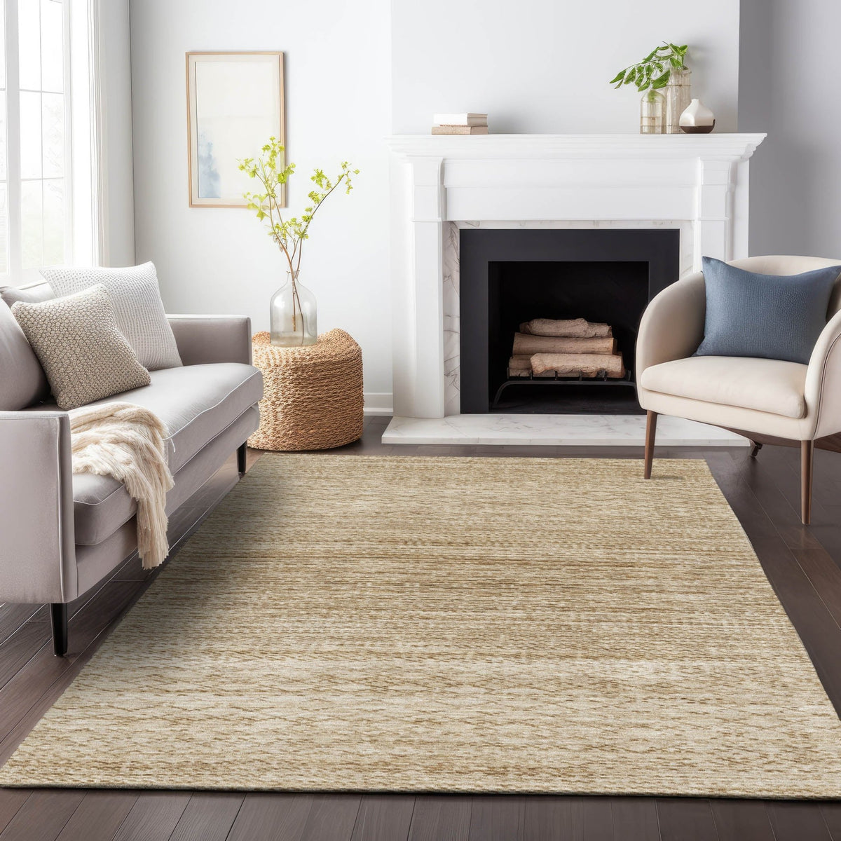 Addison Chantille ACN2150 Stripes Machine Made Transitional Beige Rug