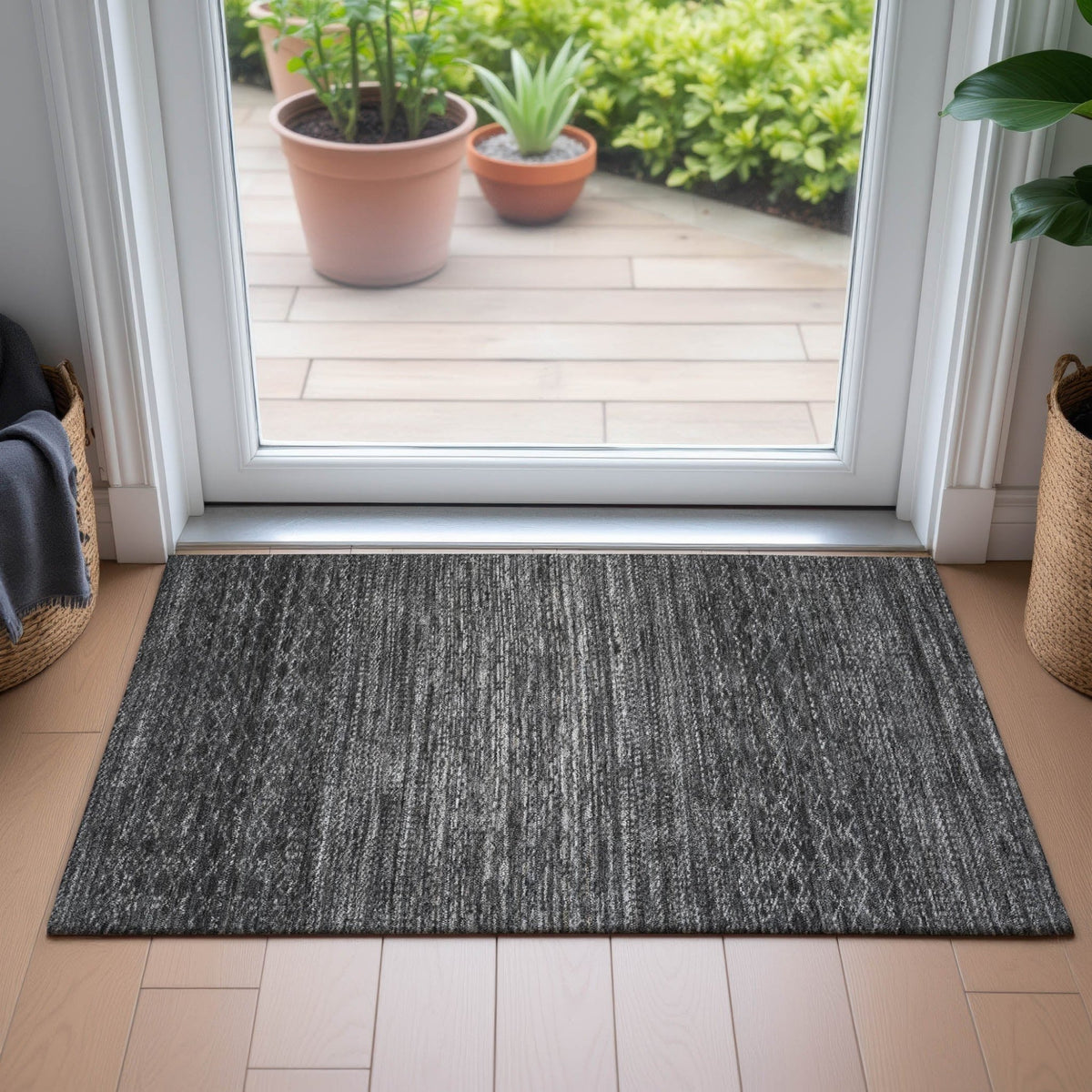 Addison Chantille ACN2150 Stripes Machine Made Transitional Charcoal Rug