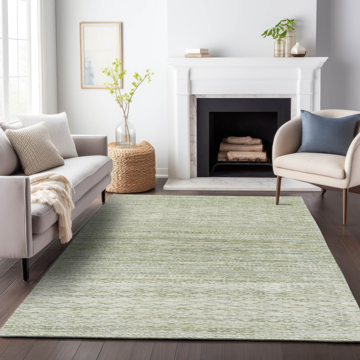 Addison Chantille ACN2150 Stripes Machine Made Transitional Sage Rug