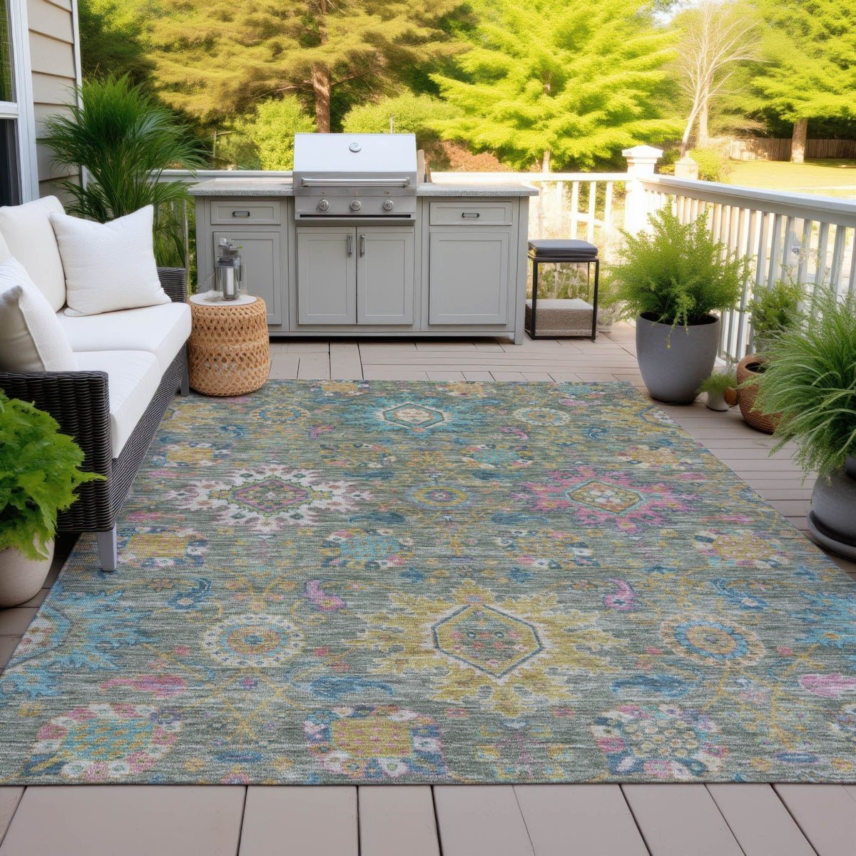 Addison Chantille ACN2151 Medallions Machine Made Traditional Aloe Rug