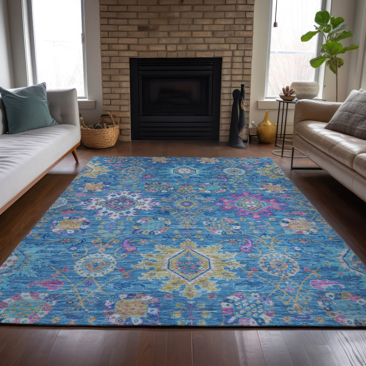 Addison Chantille ACN2151 Medallions Machine Made Traditional Blue Rug
