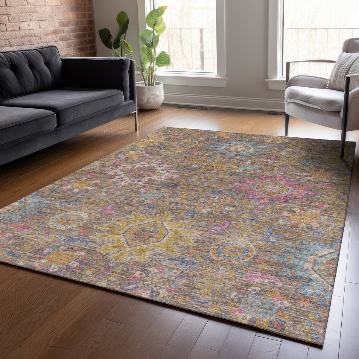 Addison Chantille ACN2151 Medallions Machine Made Traditional Mocha Rug