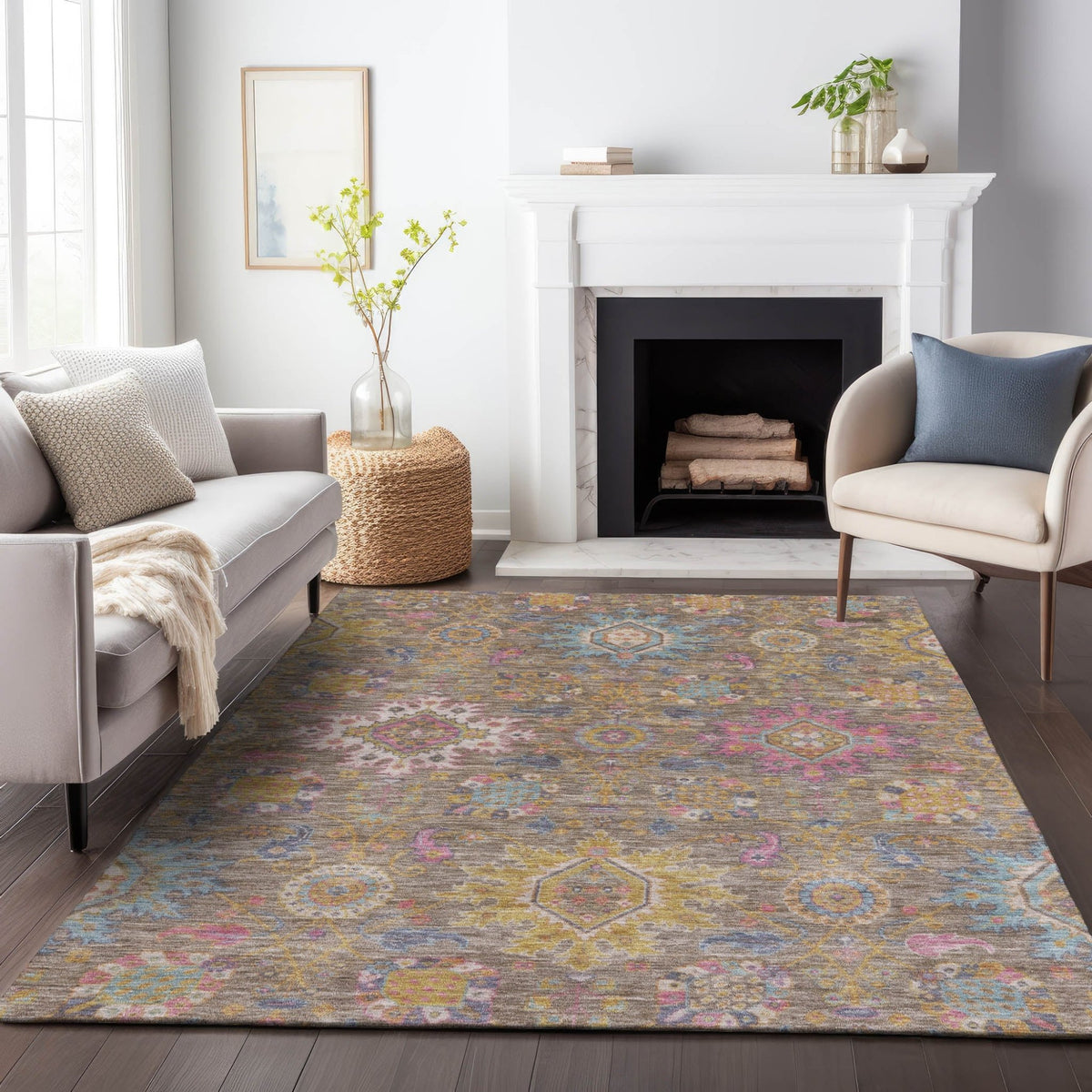 Addison Chantille ACN2151 Medallions Machine Made Traditional Mocha Rug