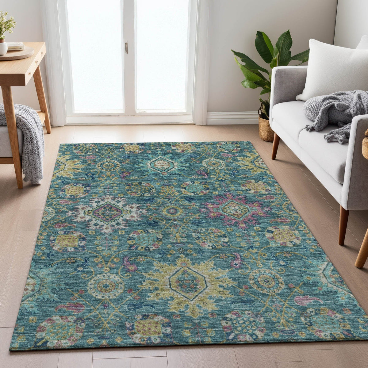 Addison Chantille ACN2151 Medallions Machine Made Traditional Teal Rug