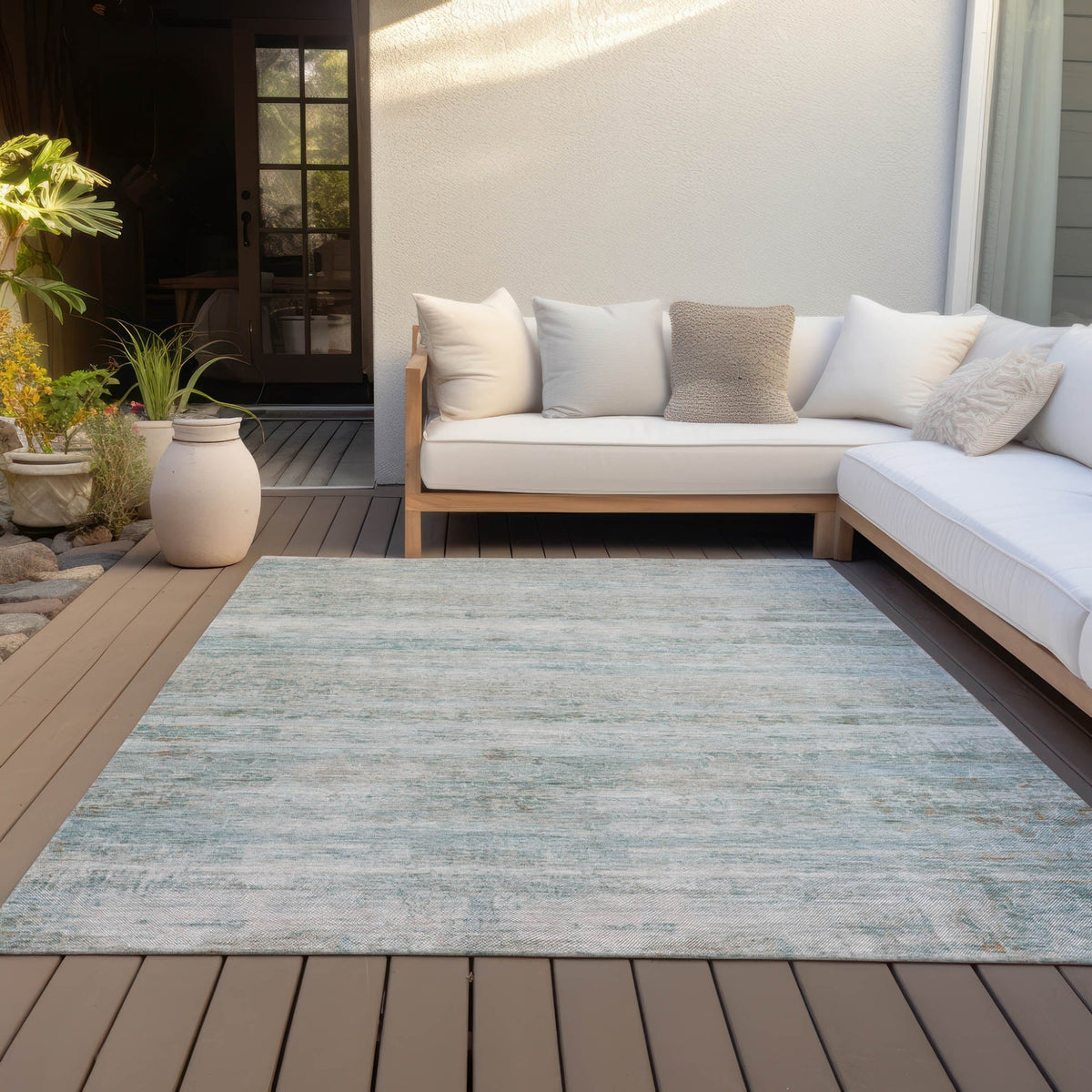 Addison Chantille ACN2154 Stripes Machine Made Transitional Aqua Rug