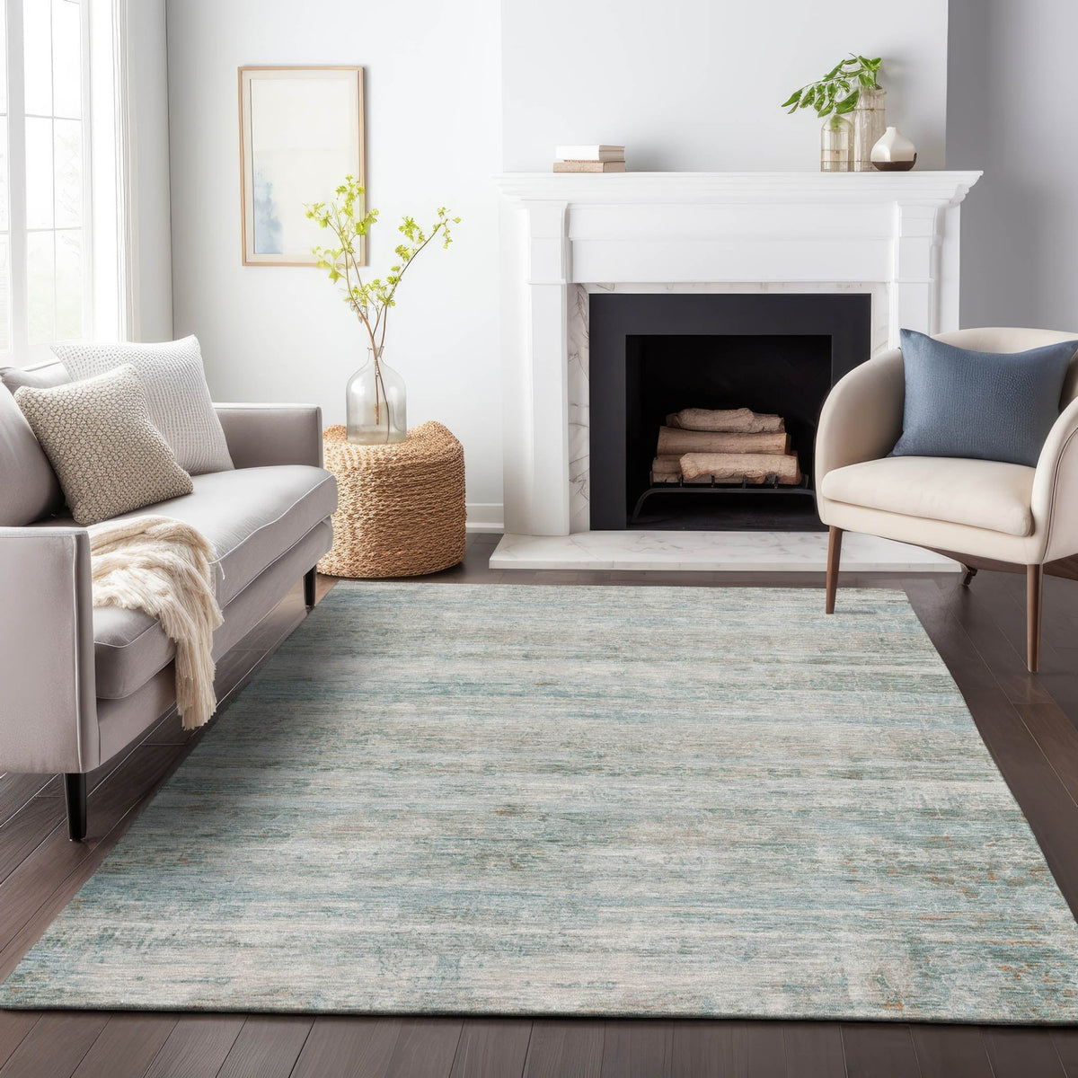 Addison Chantille ACN2154 Stripes Machine Made Transitional Aqua Rug