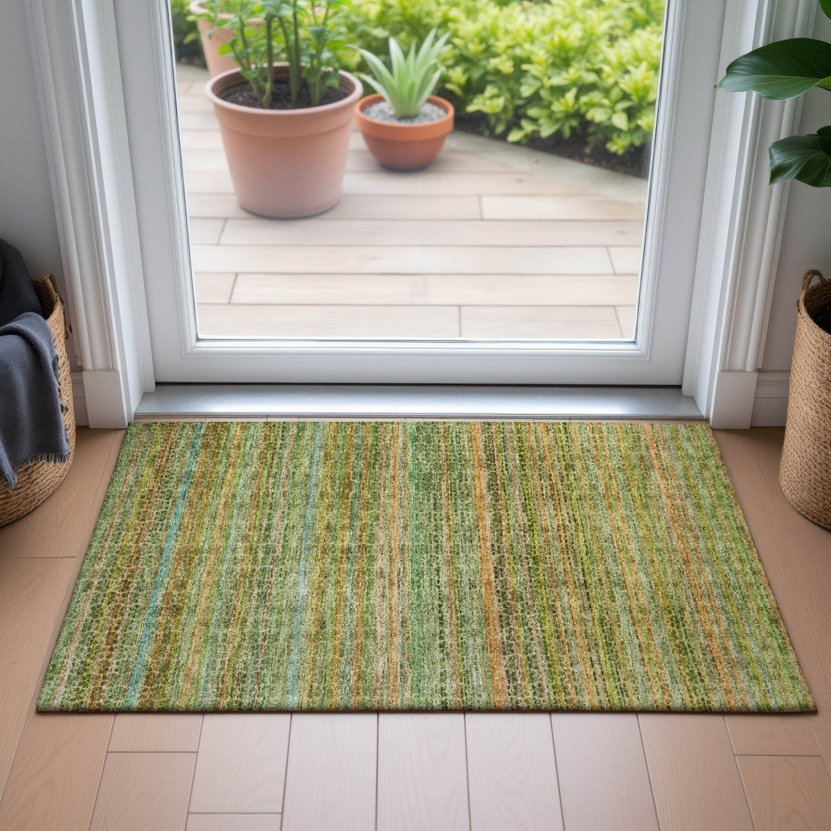 Addison Chantille ACN2155 Stripes Machine Made Transitional Green Rug
