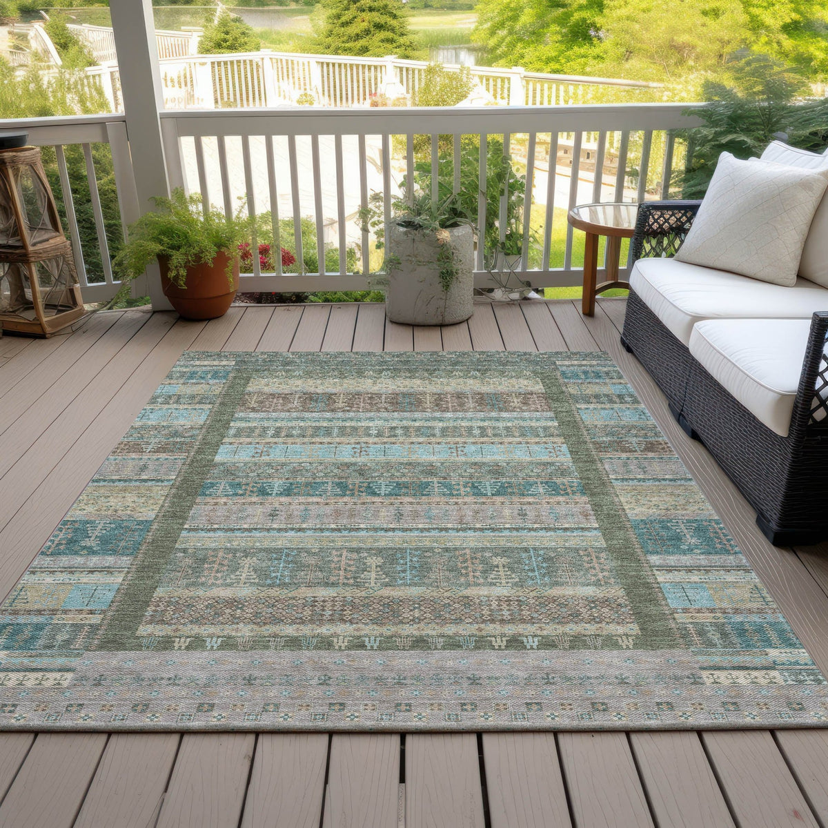 Addison Chantille ACN2160 Stripes Machine Made Transitional Aloe Rug