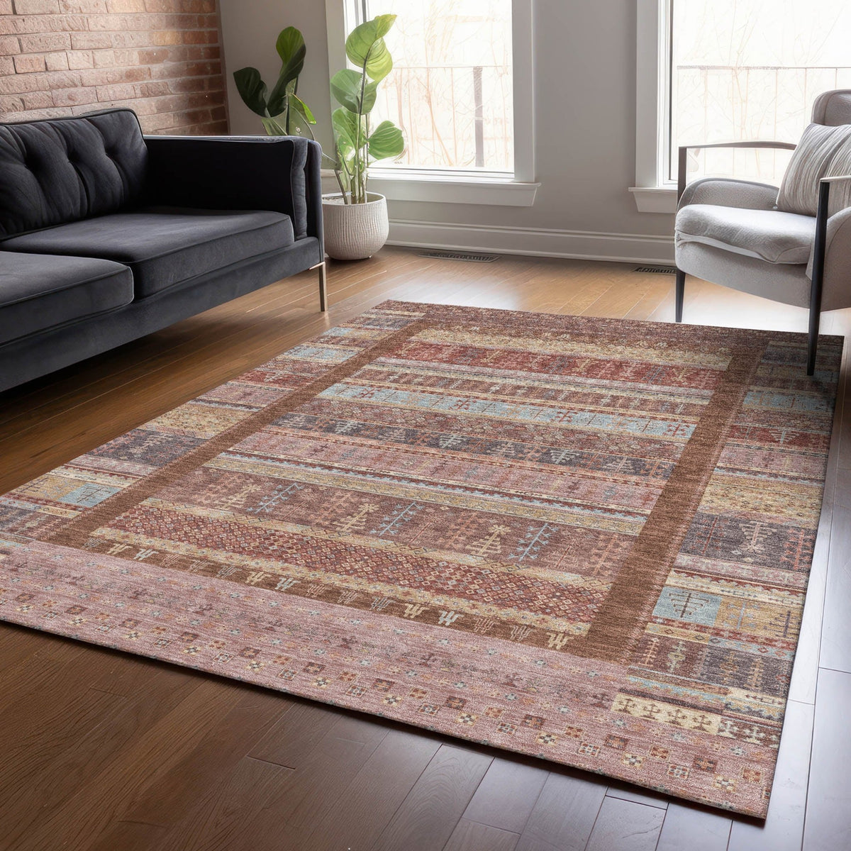 Addison Chantille ACN2160 Stripes Machine Made Transitional Paprika Rug