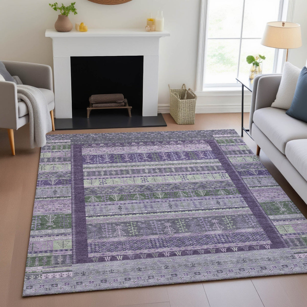 Addison Chantille ACN2160 Stripes Machine Made Transitional Purple Rug