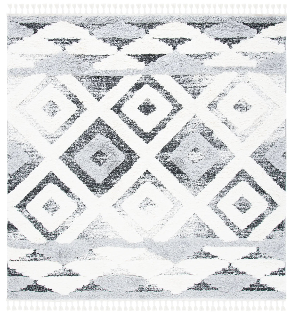 Safavieh Moroccan Tassel Shag 6'-7" x 6'-7" Rug in Grey / Ivory