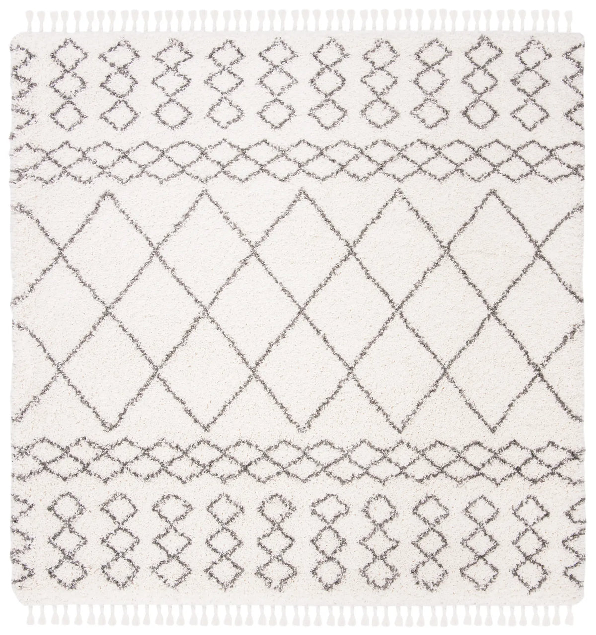 Safavieh Moroccan Fringe Shag 6'-7" x 6'-7" Rug in Ivory / Grey