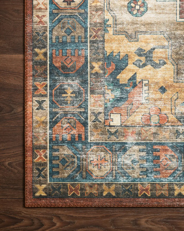 Loloi Skye Sky-11 Rust/Blue Rugs - corner on wood