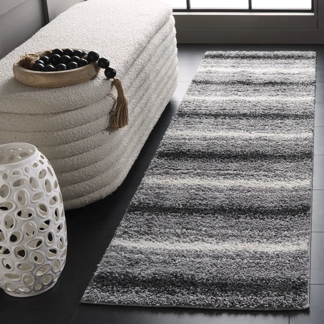Safavieh Border & Stripe Shag 200 2'-2" x 8'-0" Rug in Grey / Black