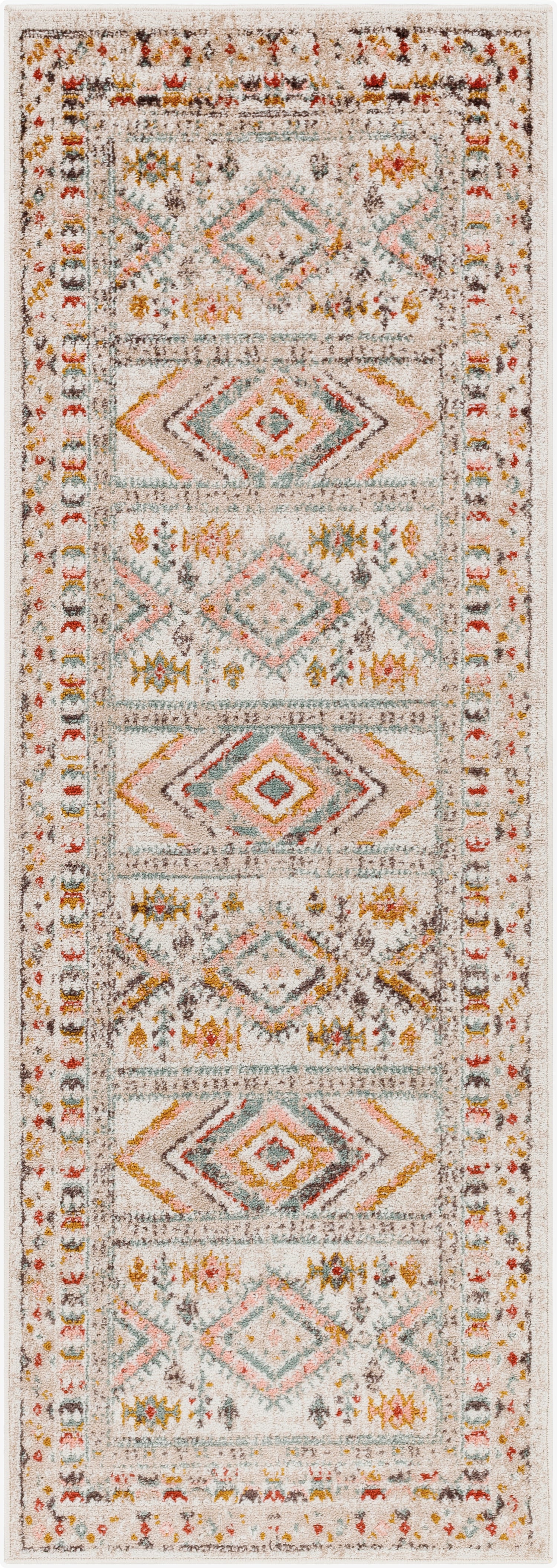 Surya Ankara Akr-2336 Dusty Pink, Sky Blue, Off-White, Light Gray, Charcoal, Mustard Rug.