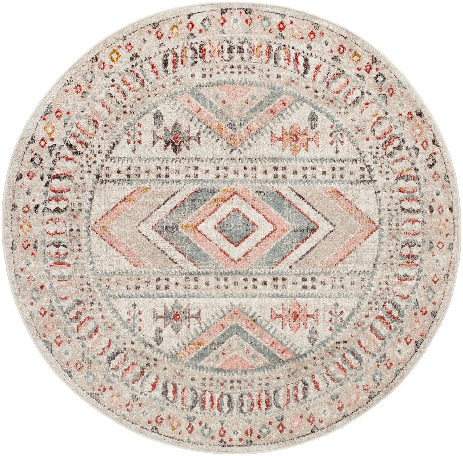 Surya Ankara Akr-2336 Dusty Pink, Sky Blue, Off-White, Light Gray, Charcoal, Mustard Rug.