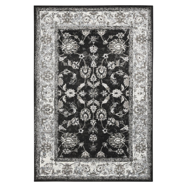 Amer Alexandria Classic Bordered Power-Loom Black/Ivory Area Rug