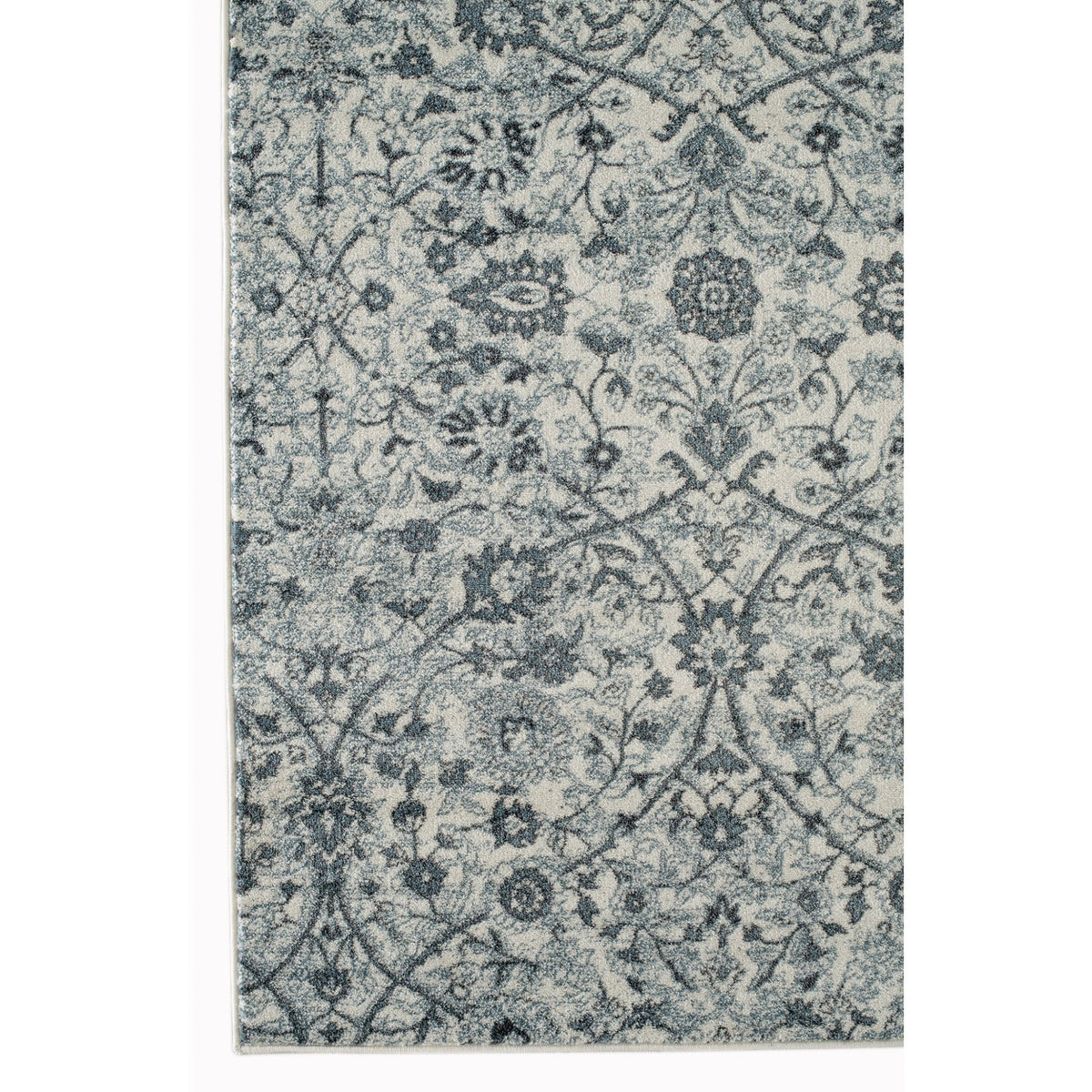 Light blue floral power-loom area rug with ornate medallion and scroll pattern