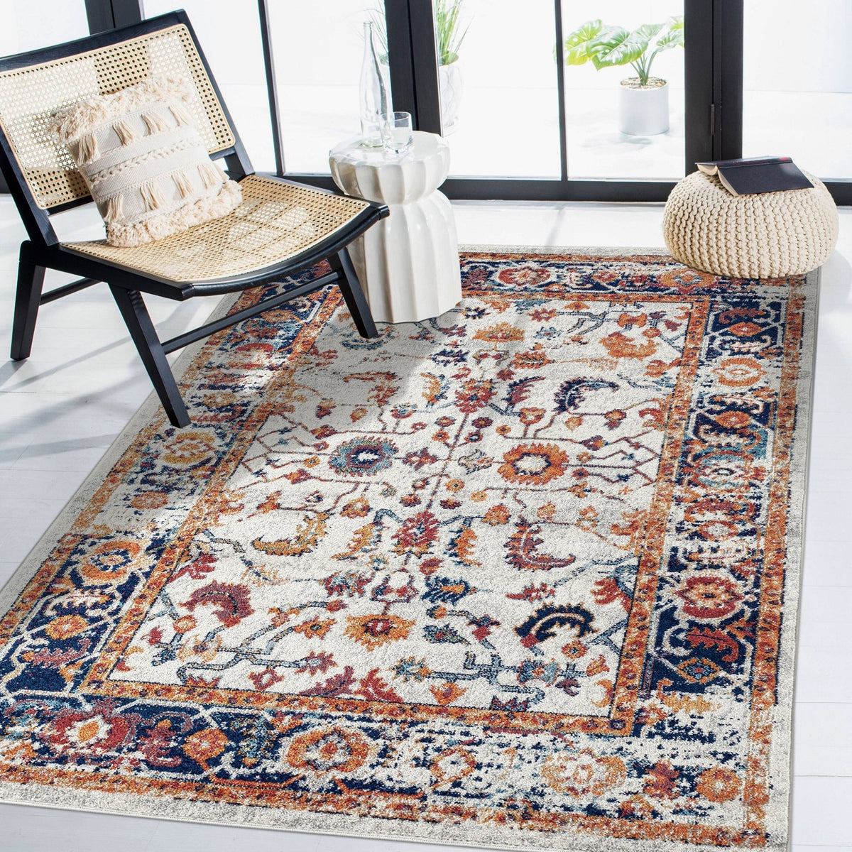 Amer Alexandria Farmhouse Bordered Power-Loom Ivory/Gold Area Rug