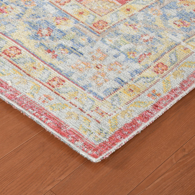 Vintage medallion power-loom rug with burgundy red, teal, and cream border and pattern