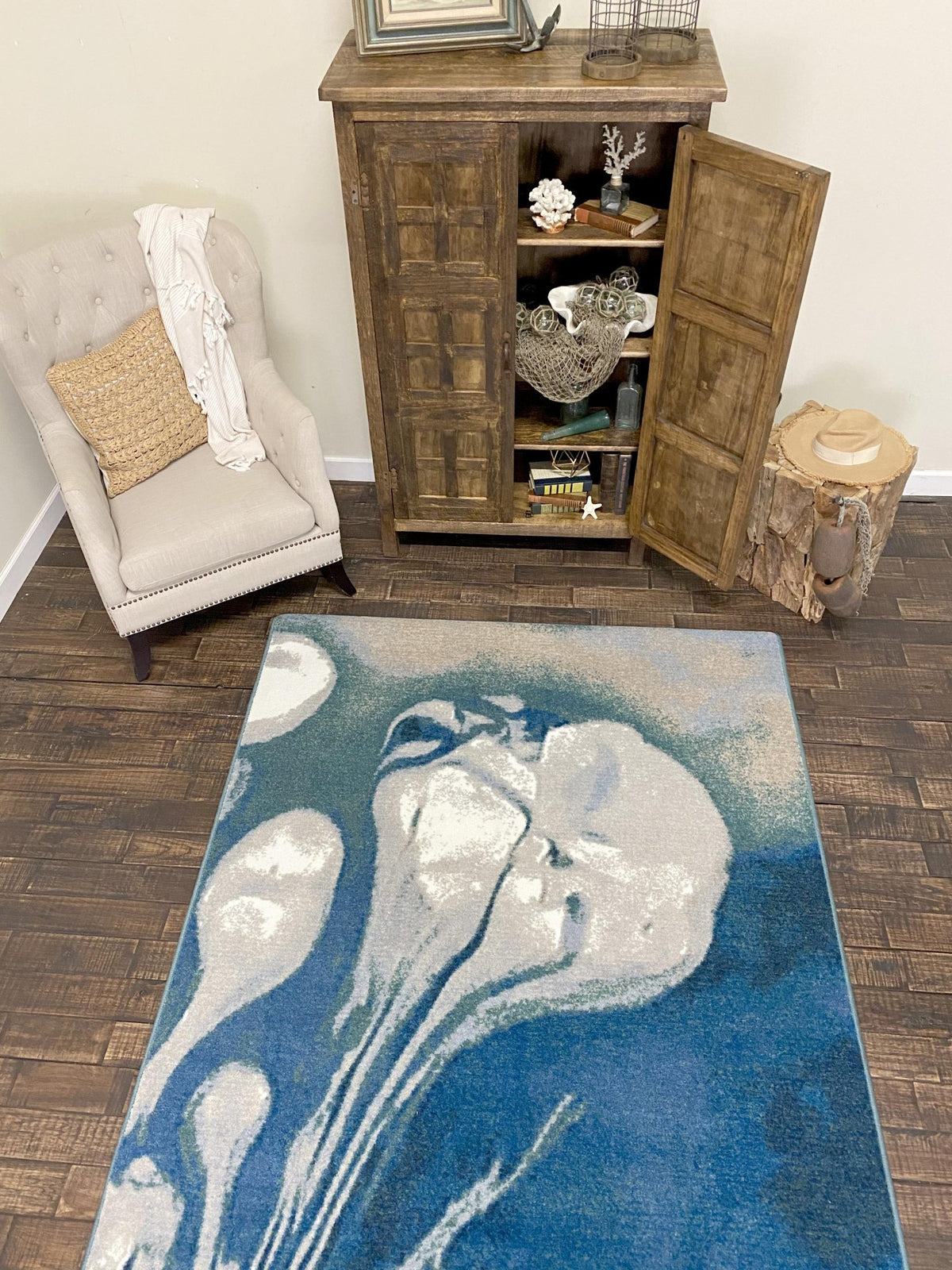 American Dakota Abstract Jellyfish Ocean Blue Rug - 0472OCB234